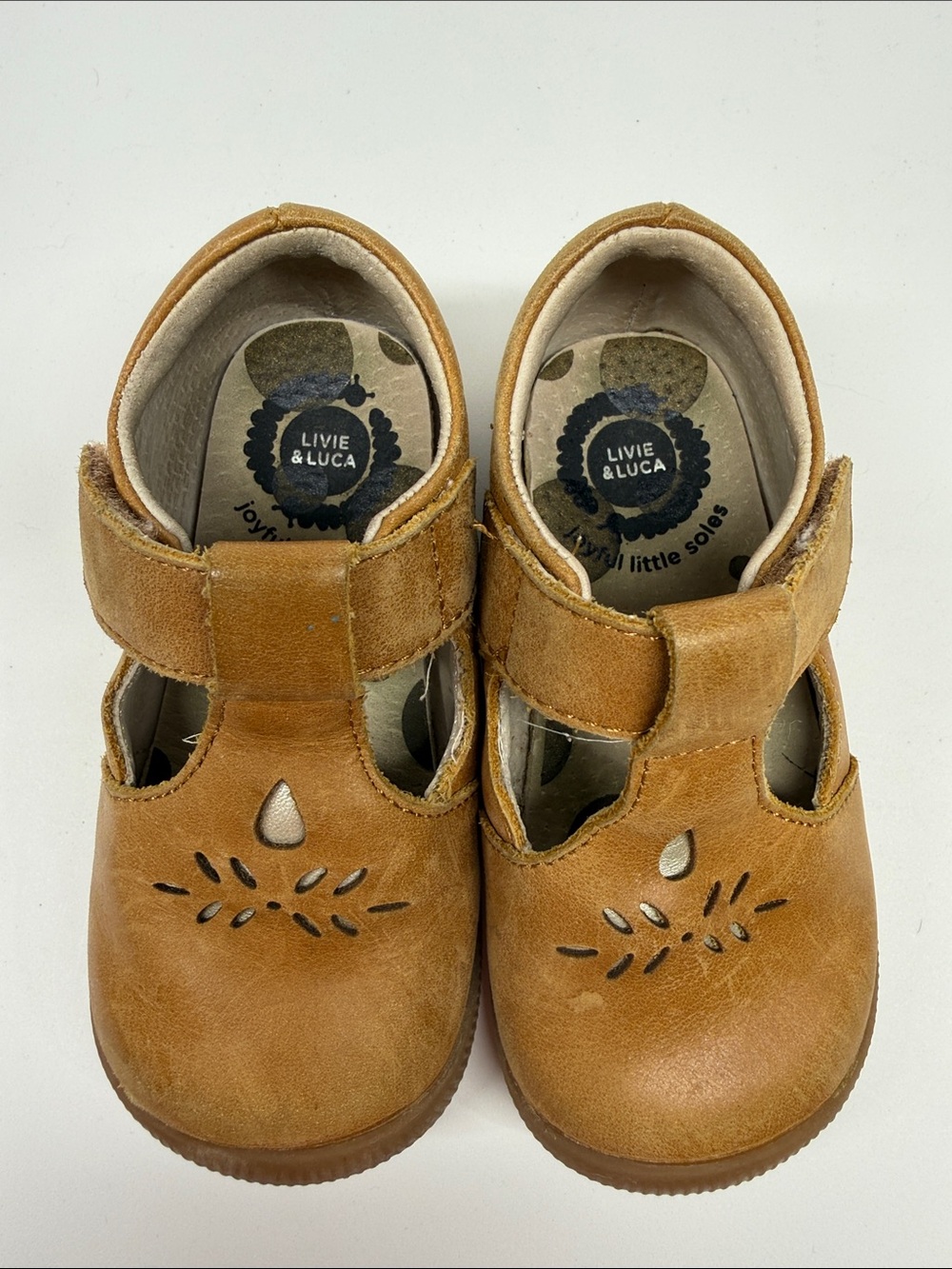 Livie & Luca Tan Leather T-Strap Mary Jane Baby Shoes